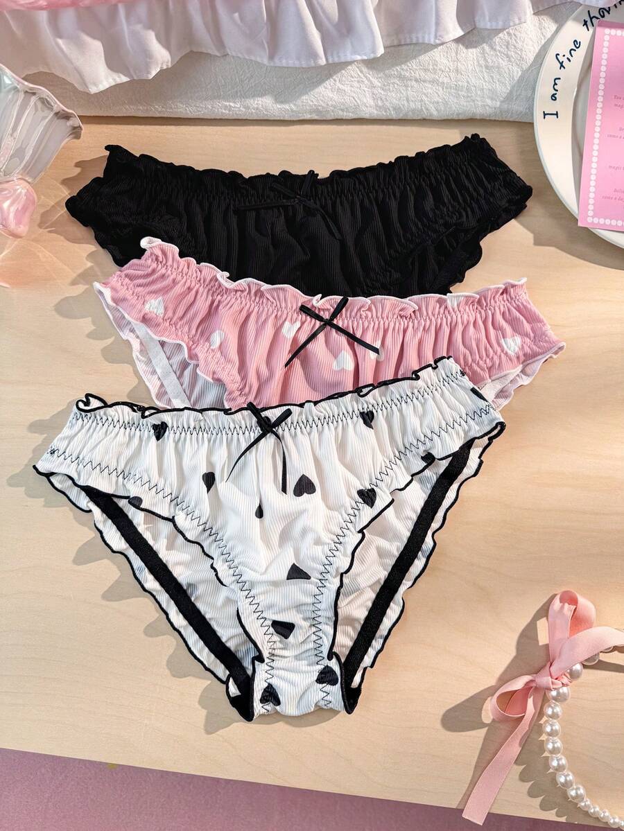 PetitDoll Bộ 3 chiếc quần lót nữ in hình xoắn ốc ngọt ngào, viền bèo nhún. - Nhiều màu - Xem 1