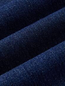 Mono de mezclilla con diseño de tirantes de hombro a rayas y patchwork para mujer - Azul - Ver 6