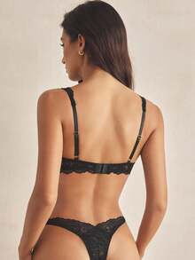 Charlaine Damen Spitzen Sexy Unterbügel-BH und Slip Set für Ausgehen, Baddie Look - Schwarz - Übersicht 5