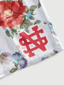 ROMWE MEN Casual 男士休闲度假通勤印花宽松工装短裤，带侧袋，适合夏季穿着。 - 彩色 - 查看 4