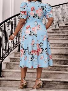 SHEIN Lady Plus Size Floral Print Short Sleeve Dress - Multicolor - View 2