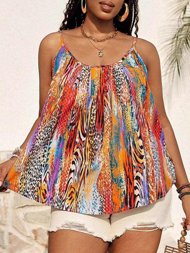 Plus Size Women Leopard Print Casual Loose Camisole