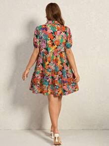 Comfylo Vestido casual de manga corta con bolsillo y estampado floral de talla grande para el Día de la Madre, vestido Zanzea para mujeres, vestido de verano casual con estampado floral para mujeres, vestido de verano con textura de flores, vestido retro - Naranja - Ver 2