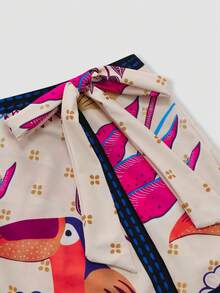 Swim Oasis 2026 Summer Plus Size Beach Holiday Vacation Holiday Parrot Tropical Print One-Piece Swimsuit Cover-Up Skirt Set Beige Tropical - Multicolor - View 4