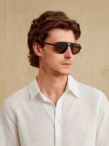 MENRIVO Men White Linen Casual Solid Color Plain Front Button Long Sleeve Collar Shirt,For Going Out, For Fall - White - View 6