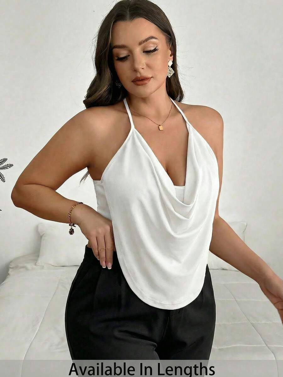 SHEIN PETITE CURVE 大码女式纯色吊带背心 - 白色 - 查看 1