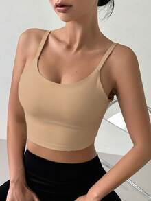 DAZY Áo lót thể thao không đường may, có đệm nhẹ dành cho nữ, thích hợp cho mùa hè. - Màu be - Xem 2