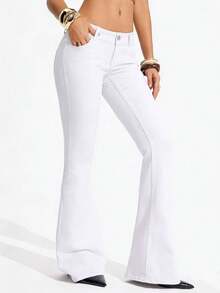 SHEIN Tall Women's Casual Versatile Flared Jeans With Pockets - White - View 3