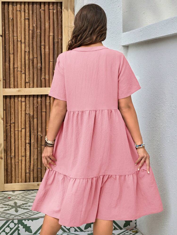 Plus Size Solid Color Minimalist Casual Short Sleeve Dress