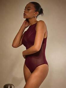 Athîral Women's Casual Knit Sleeveless Jumpsuit In Black - Burgundy - View 2