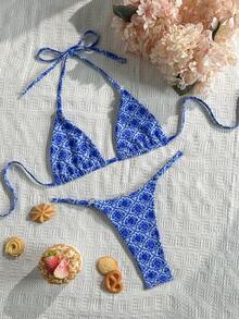 Swim Mod Bikini de 2 piezas con cuello de halter y atar en la primavera/verano 2026 - Azul - Ver 2