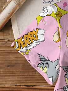 TOM & JERRY X SHEIN 女童圆领卡通字母印花休闲百搭日常短袖T恤 - 白色 - 查看 4