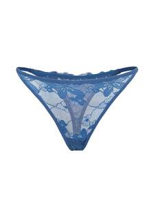 SHEIN Đồ lót ren hoa cạp thấp gợi cảm G-String - Màu xanh hải quân - Xem 7