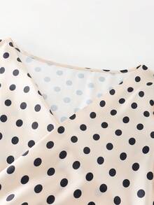 SHEIN Franclia 女士V领波点交叉腰带短袖衬衫 - 杏色 - 查看 6