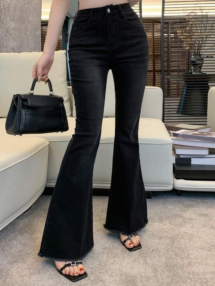 Tall Women's Elongated High-Waisted Frayed Hem Flare Jeans
