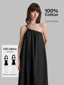 Ontre Petite Đầm nữ mùa hè 2026 dáng rộng, màu đen trơn, thiết kế bất đối xứng, phù hợp cho cả hoạt động ngoài trời và công sở. - màu đen - Xem 7