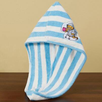 GARFIELD | SHEIN 1个卡通海绵刺绣吹风帽，采用超强吸水材料制成，适合所有发量和长度，条纹吹风帽