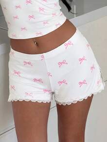 Quần lót nữ kiểu quần đùi xẻ tà, viền ren, họa tiết nơ. - trắng - Xem 5