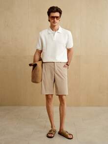 Manfinity Homme 男士白色几何条纹纹理休闲 Polo 衫 - 白色 - 查看 3
