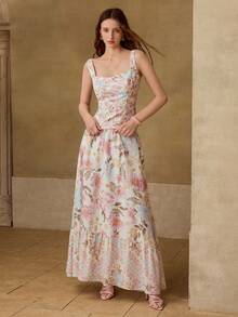 MOTF PREMIUM WOMEN'S LINEN PRINTED A-LINE SKIRT, SPRING/SUMMER - Apricot - View 4