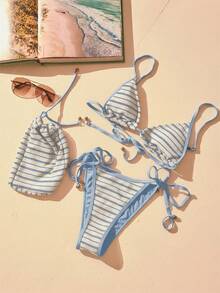 Aralina VACAY TEXTURE STRIPE TRI SLIDER BIKINI SET - Blue - View 5