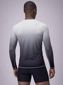 ZELFYO Men's Crew Neck Raglan Sleeve Ombre Casual Comfortable Breathable Long Sleeve Surf T-Shirt, Holiday - Light Grey - View 2