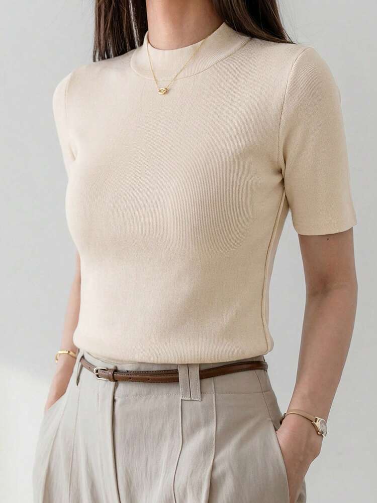 Women's Slim Fit Elegant All-Match Versatile Short Sleeve T-Shirt, Suitable For Spring And Summer, Valentine's Day