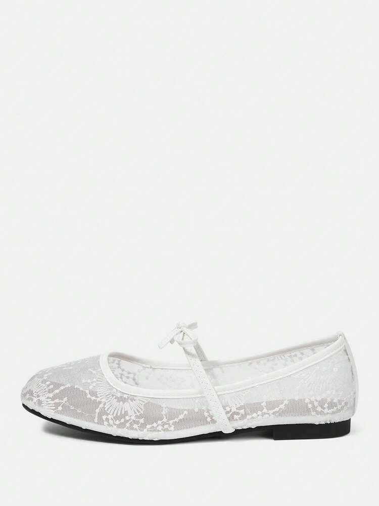 CUCCOO HITCHD Flat-Bottomed Square Toe Mesh Ballet Shoes Are Comfortable And Elegant, Versatile Fairy Fashion Hollow Mary Jane White Women's Shoes