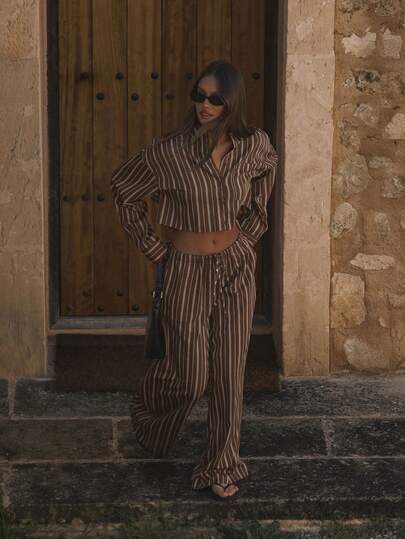 MUSERA Quần ống rộng cạp trung bình có dây rút, chỉ bán riêng, thích hợp cho mùa hè, đi nghỉ mát, kẻ sọc, thanh lịch, dễ thương, mặc ngoài trời, ở sân bay, đi nghỉ dưỡng, phong cách thường ngày.