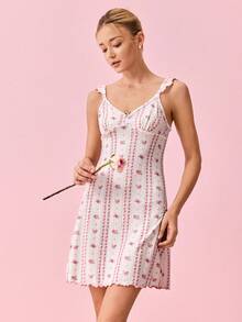 Bonmuse Romantic Women's Nightgown With Rose Print And Flutter Sleeves - White - View 5
