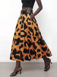 Gossip Girl X SHEIN SHEIN Maija Chân váy nữ cạp cao họa tiết da báo thanh lịch và thời trang. - Nhiều màu - Xem 5