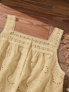 Rusticease Blouse blanche brodée à bretelles fines et dos nu, style patchwork en dentelle, pour femmes grandes tailles, décontractée, pour le printemps/été et les vacances - Nude - Voir 4