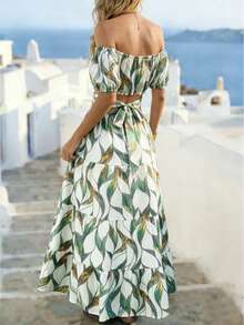 Breezaya Casual - Vacation Casual Off The Shoulder Bow Back Dress - Green - View 2