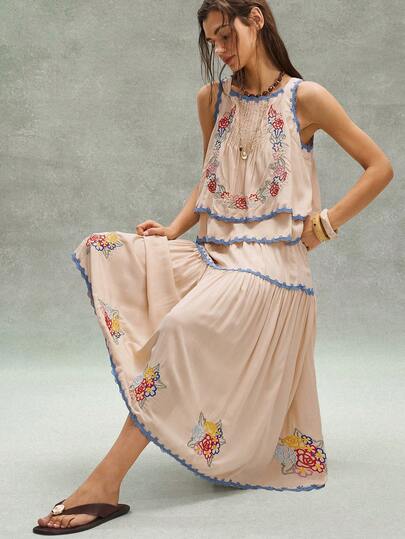 Bohemela Casual Solid Color Woven Loose Women Skirt