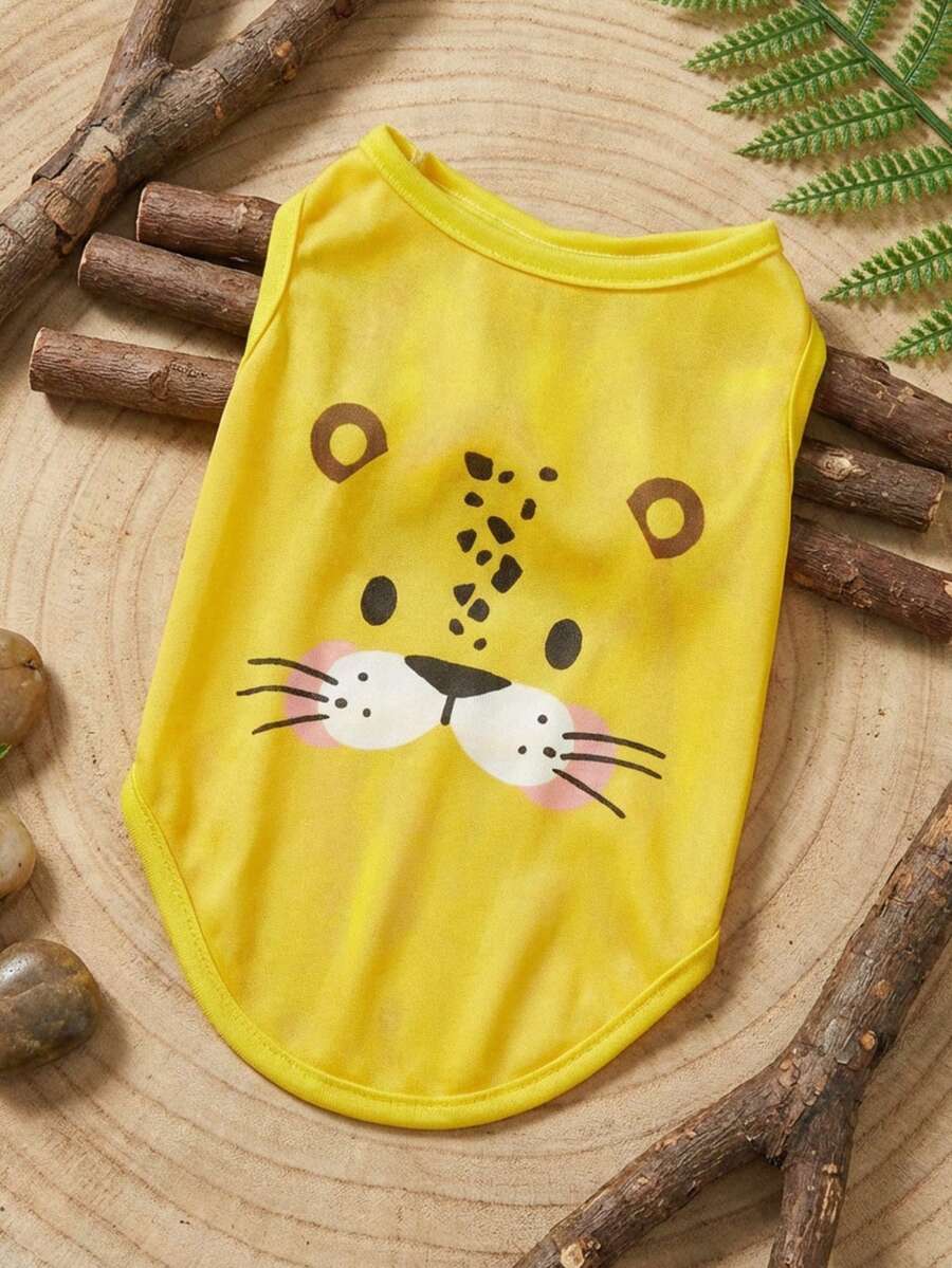 PETSIN 1 chiếc áo khoác thoáng khí cho chó/mèo, họa tiết da báo, thiết kế hoạt hình dễ thương. - Nhiều màu - Xem 1