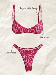 Elavelle Set de 2 piezas Bikini de tirantes finos con estampado aleatorio para mujer, verano - Multicolor - Ver 1