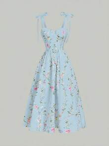 SHEIN MOD 女士碎花吊带中长连衣裙 - 藍色 - 查看 3