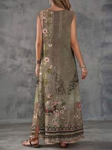 EMERY ROSE Plus Size Floral Print Sleeveless Slit Casual Vacation Dress - Multicolor - View 2