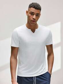 Driftmere T-shirt à manches courtes col V unicolore simple pour hommes - Blanc - Voir 8