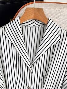 GlowEve Women's Casual Commuter Striped Front Button Mid-Length Dress, Summer - Multicolor - View 3