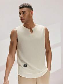 Driftmere Men Letter Patched Detail Notched Neck Tank Top For Summer - Apricot - View 1