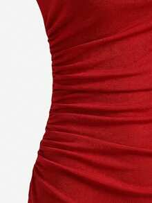 Vestido de malla de punto plisado con estampado, sin mangas, para verano - Rojo 2 - Ver 9