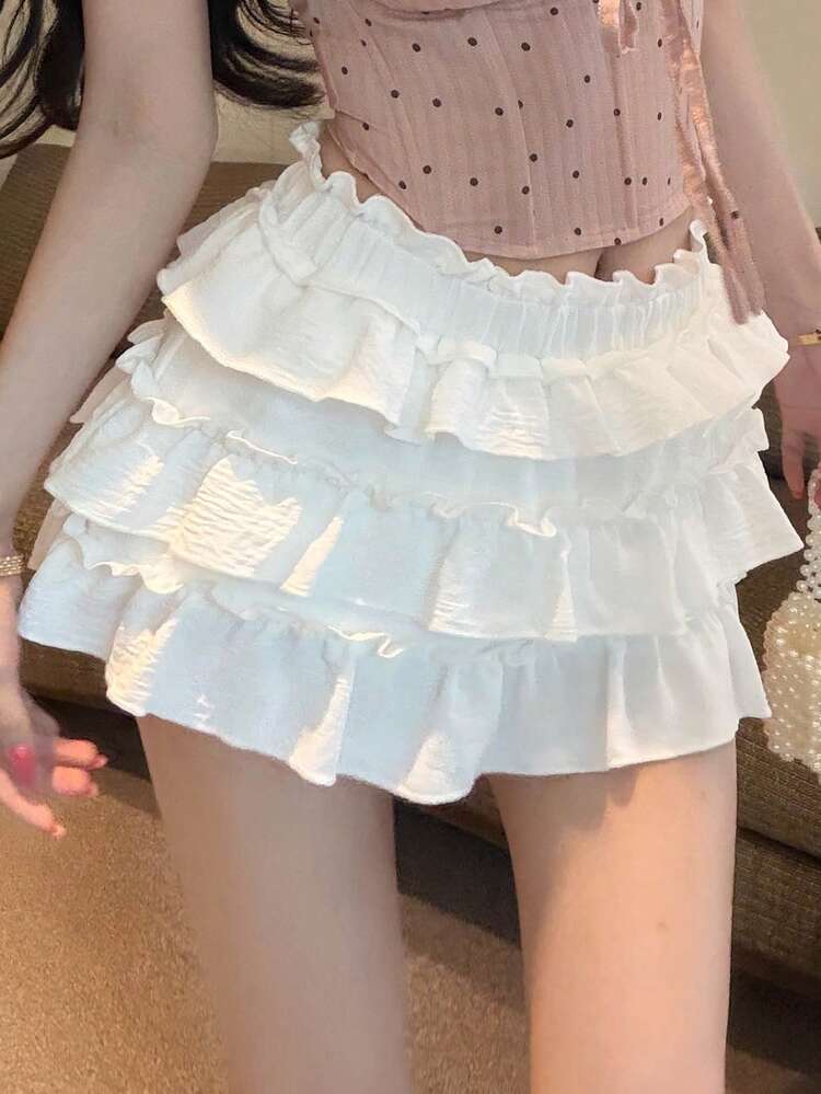 Spring & Summer Loose Casual Fashionable Design White Casual Vacation Sweet Girl Cake Skirt Street Style Women Skirt