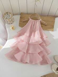 Đầm hoa xếp tầng không tay dễ thương và thanh lịch cho bé gái - Màu Hồng baby - Xem 2