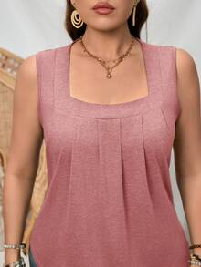 SHEIN LUNE Áo tank top màu xanh lá cây dáng rộng cho nữ cỡ lớn, thích hợp mặc mùa hè. - Hồng - Xem 5