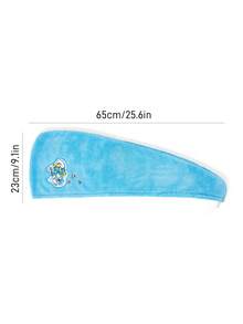 SHEIN X The Smurfs 1Pc Cartoon Embroidered Dry Hair Cap, Blue Sister Pattern Made Of Super Absorbent Material, Suitable For All Hair Volumes And Lengths, Dry Hair Towel - Blue - View 3