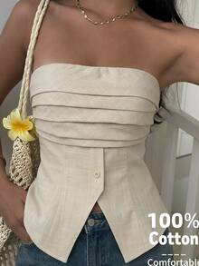Firerie Neue gemütliche ärmelloser Wickel Crop Top für Frauen, Off-Shoulder Shirts, Off-Shoulder Top in Grau, modisch und lässiger Streetwear, Herbst Damen Sommer - Aprikosenfarben - Übersicht 4