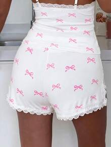 Quần lót nữ kiểu quần đùi xẻ tà, viền ren, họa tiết nơ. - trắng - Xem 2