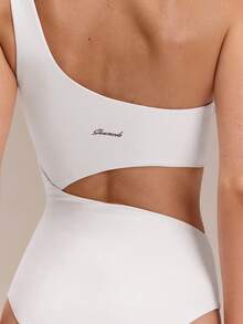 GLOWMODE 耐氯沙滩/木板路防晒可拆卸胸垫单肩带侧边镂空高衩连体泳衣，适合游泳、沙滩、泳池、假日度假和夏季穿着 - 白色 - 查看 5