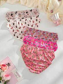PetitDoll 5pcs Plus Size Women Funny Animal Print Bow Design Minimalist Briefs - Multicolor - View 2
